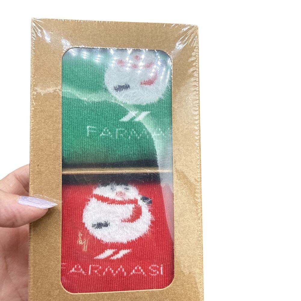Farmasi Christmas sock set featuring snowman designs in red and green colors